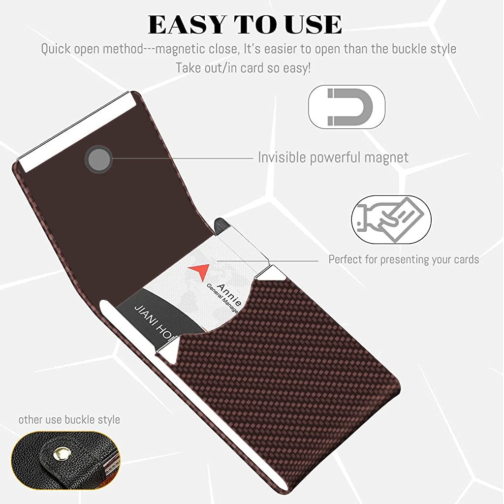 Zibuyu® Business Card Holder for Man&Women Metal Classy Visiting Card Holder for Pocket PU Leather Wallet Slim Cards Case with Metal Magnetic Clasp, 20 Cards (6X9.5Cm) Office Product - Brown - Image 2