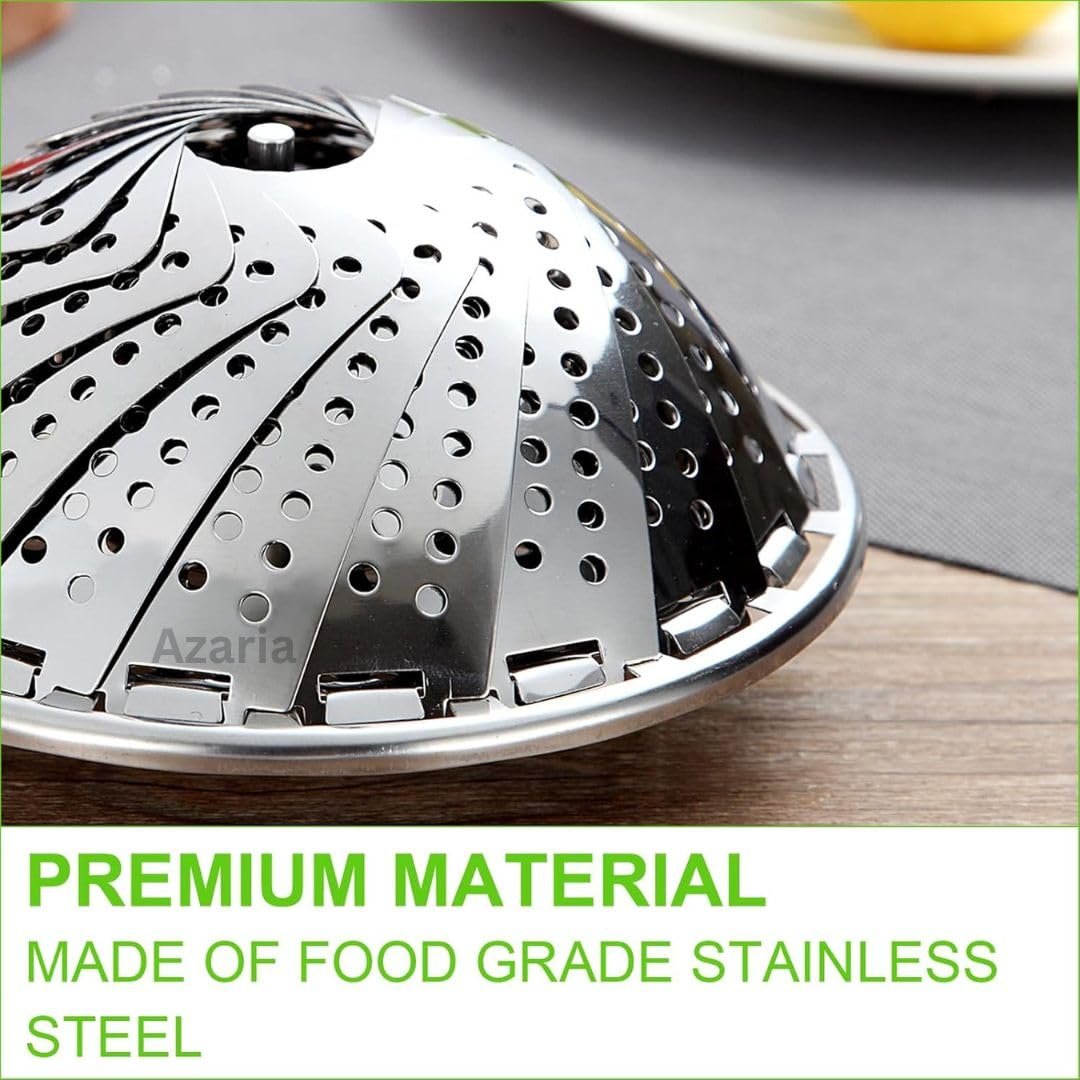 Azaria Vegetable Steamer Basket - Premium Stainless Steel Steamer for Kitchen | Momos Maker Steamer | Folding Expandable Steamer for Vegetables | Vegetable Steamer for Cooking - Image 8