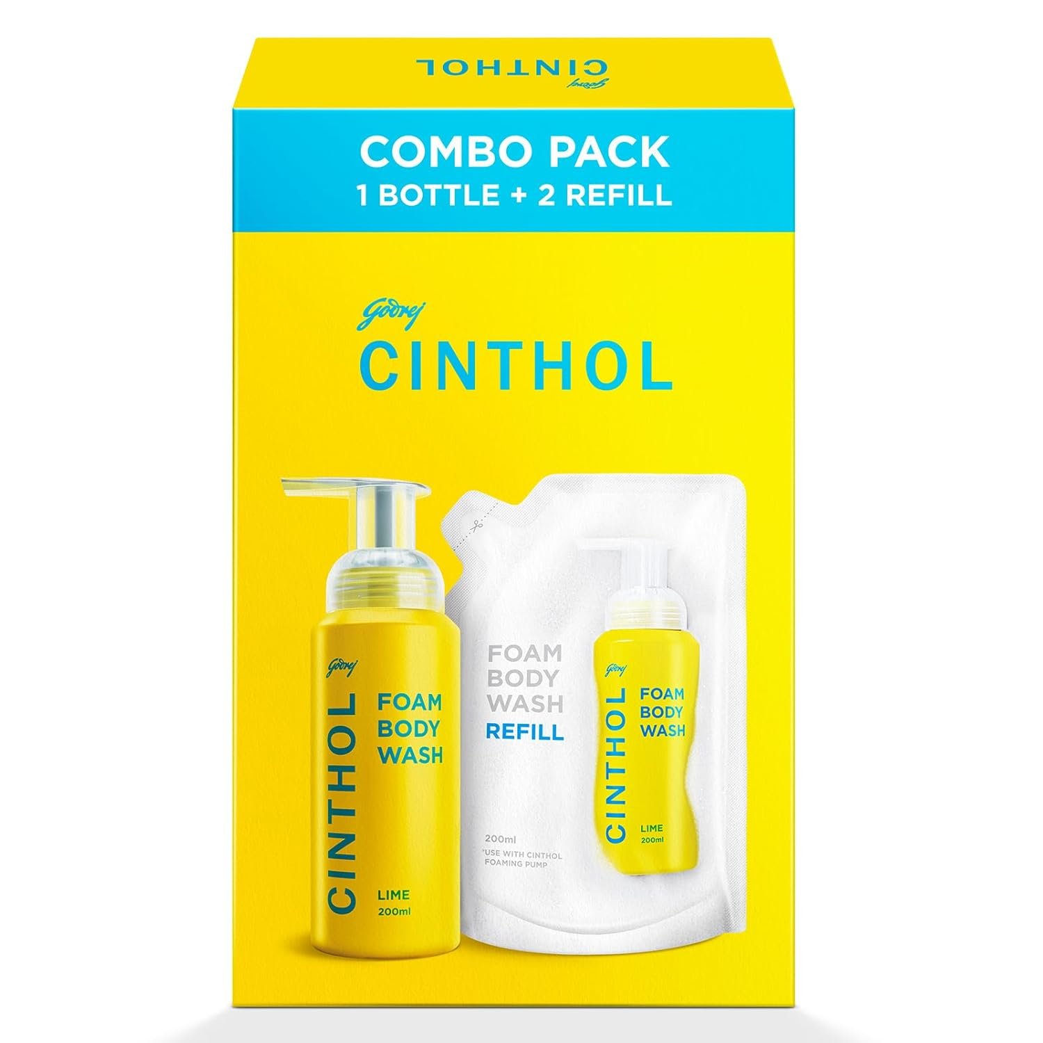 Cinthol Lime Foam Body Wash - Combi Pack (600ml) | 1 Bottle & 2 Refill | Unique Foam Formula for Moisturized & Irresistibly Soft Skin | Suitable for All Skin Types