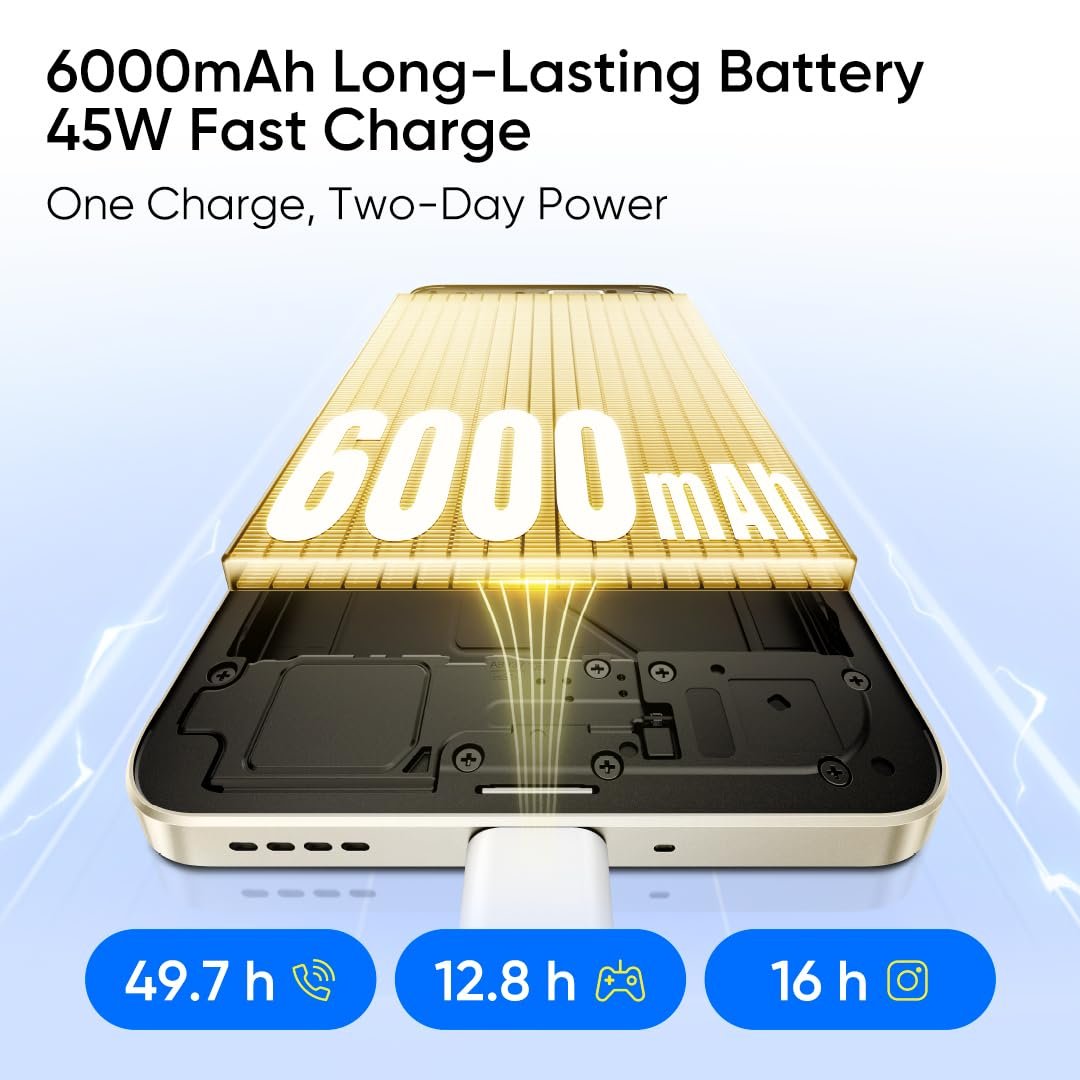 realme NARZO 80x 5G (Sunlit Gold,8GB+128GB) | | Dimensity 6400 5G Chipset | 6000mAh Long-Lasting Battery | 45W Fast Charge | 120Hz Eye Comfort Display | IP69 Top-Tier Waterproof - Image 4