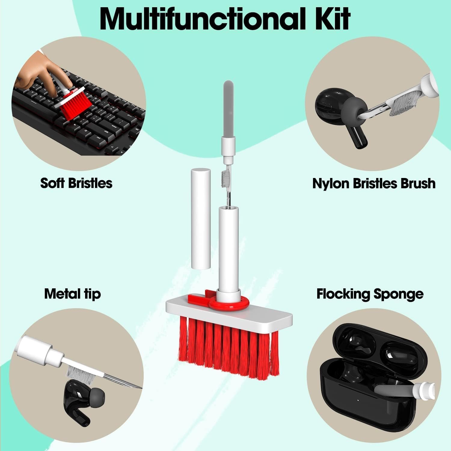 Sounce 5-in-1 Multi-Function Laptop Cleaning Brush/Keyboard Cleaning kit/Gadget Cleaning kit Gap Duster Key-Cap Puller for Laptop, Keyboard and Earphones - Image 3