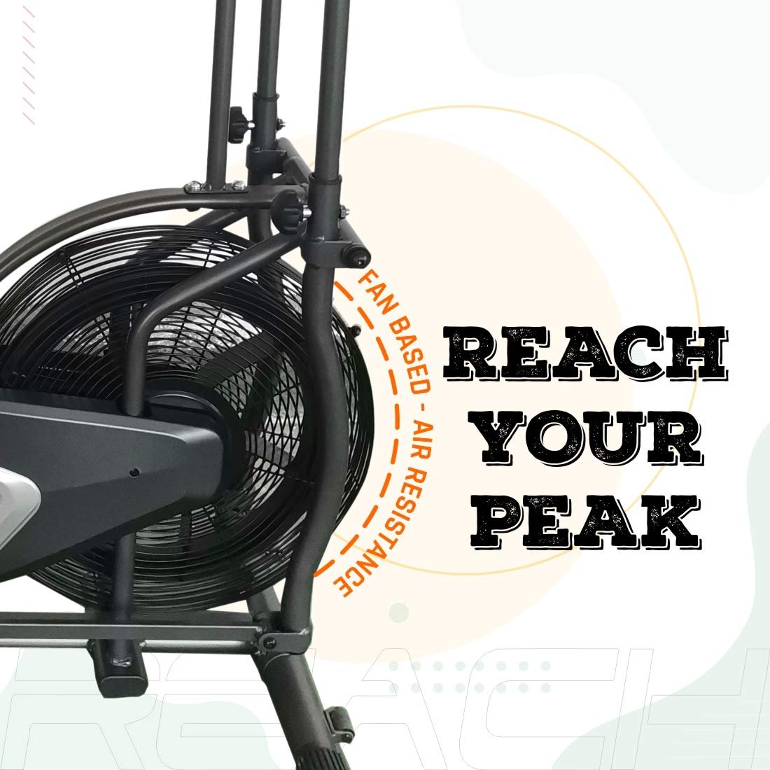 Reach Iconic Air Bike Exercise Cycle for Home Gym | Fan-Based Air Resistance for Cardio & Fitness Workout | Indoor Gym Equipment with LCD Screen and Cushioned Seat - Image 7