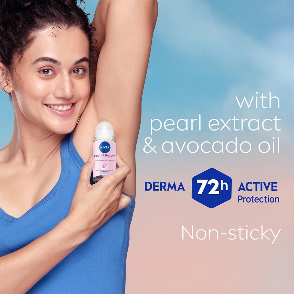 NIVEA Pearl and Beauty 50ml Deo Underarm Roll On | With Pearl Extracts & Avocado Oil | 72 H Long Lasting Floral Scent | 0% Alcohol and Dermat Approved | For Women - Image 4