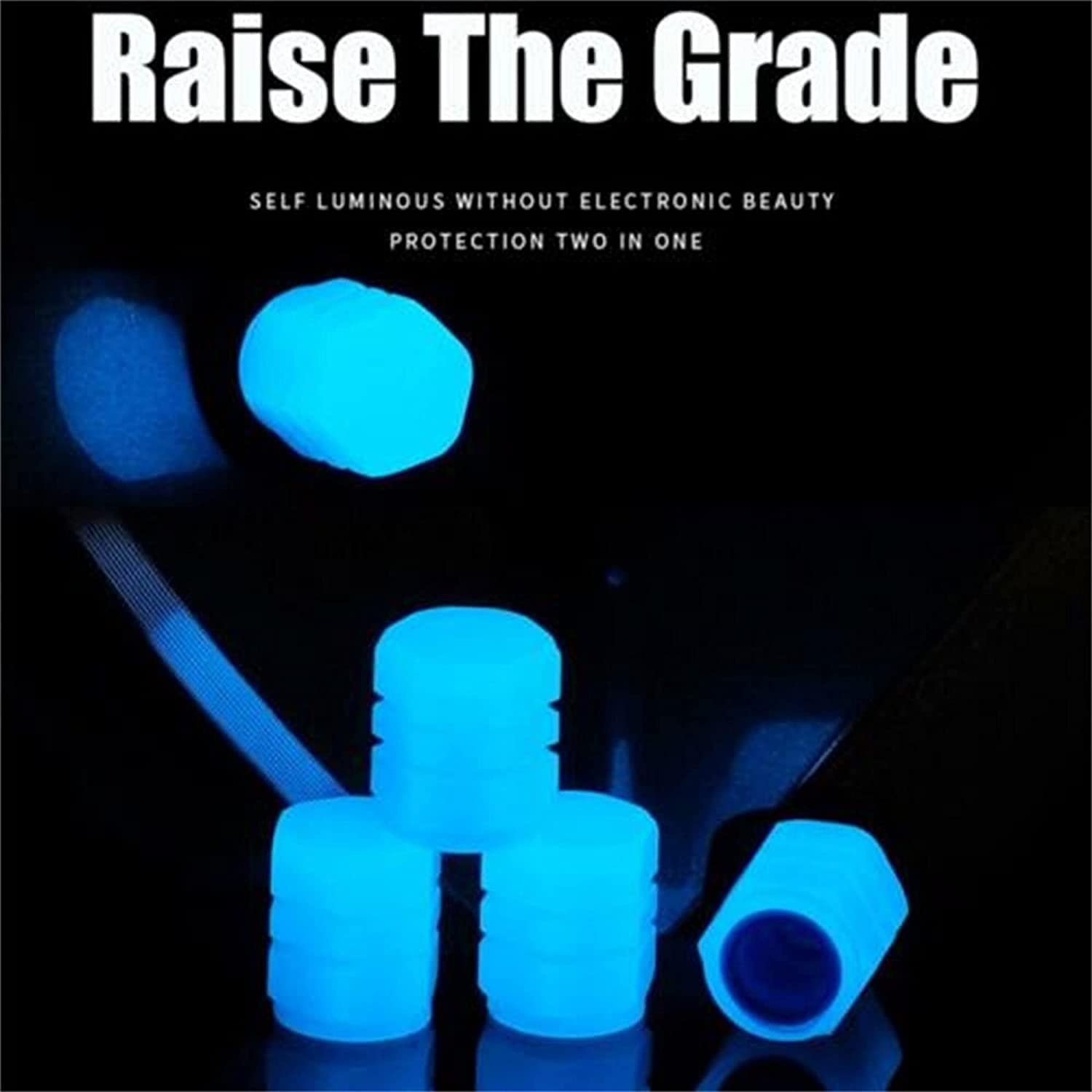 Kripara Sales Car Bike Wheel Tire Rim Air Valve Cap Radium AirTyre Cover Glow Radium Light Neon (4, Blue) - Image 2