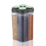 Tosaa Airtight Transparent Plastic Lock Food Storage 4 Section Container Jar for Grocery, Fridge Container Pack of 1, 2500ML- Green