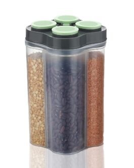 Tosaa Airtight Transparent Plastic Lock Food Storage 4 Section Container Jar for Grocery, Fridge Container Pack of 1, 2500ML- Green Tosaa Airtight Transparent Plastic Lock Food Storage 4 Section Container Jar for Grocery, Fridge Container Pack of 1, 2500ML- Green