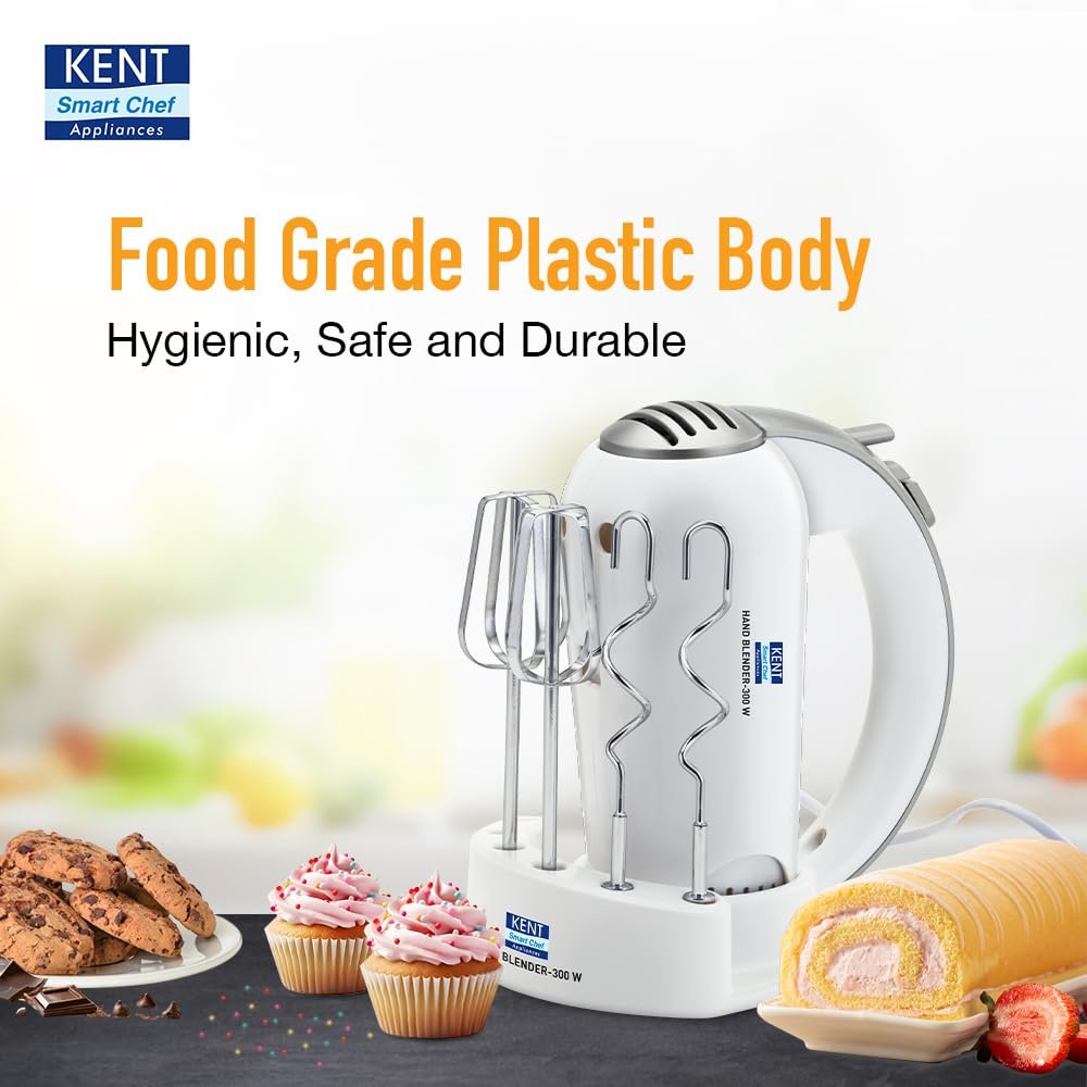 KENT 16051 Hand Blender 300 W | 5 Variable Speed Control | Multiple Beaters & Dough Hooks | Turbo Function, Plastic, 300 Watts - Image 6