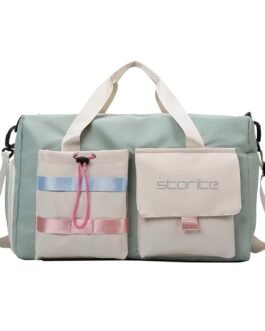 Storite Nylon 44 cms Imported Travel Duffle Bag Multi- Pocket Sports Shoulder Bag for Women with Wet Pocket & Shoe Compartment Weekender Overnight Travel Luggage Bag (Pista Green -44cmX31cmX17cm)