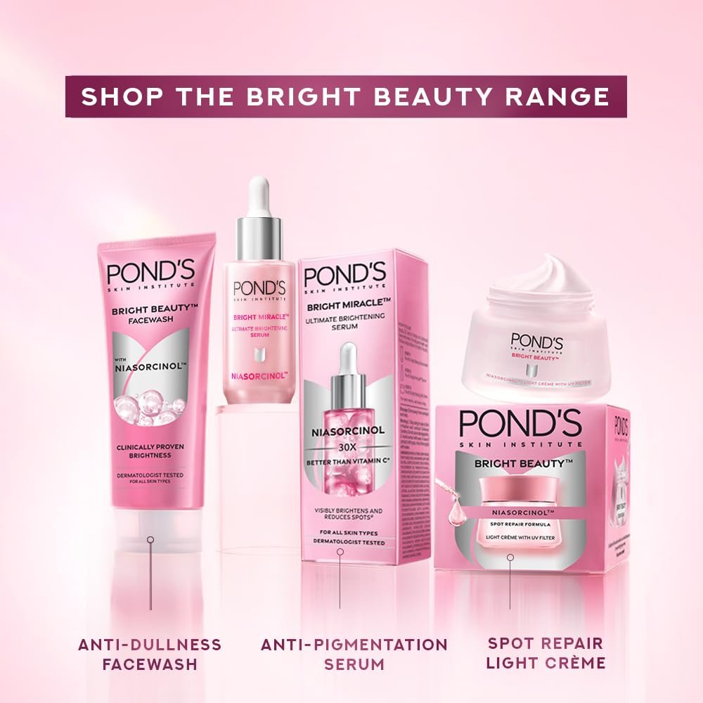 Pond's Bright Beauty Light Cream with UV Filter | Niasorcinol | 100x Better than Vitamin C | Niacinamide | Fades Dark Spots, Brightens Skin, 50g - Image 8