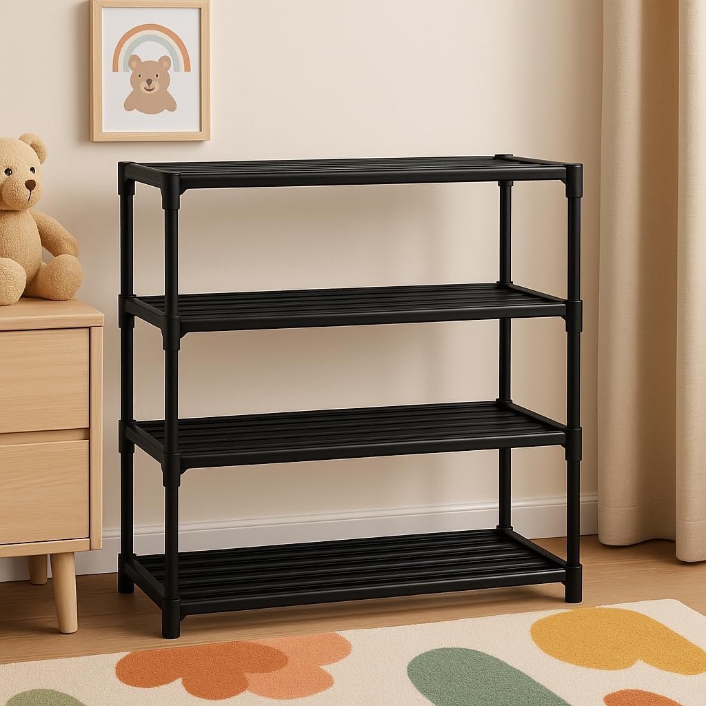 SUBEKYU 4 Tier Book Self Portable Book Shelf, Kids Books Racks for Home Plastic, Bookshelf for Home, Book Shelves, Storage Container, Book Rack for Study Room/Library/Bedroom (Black) - Image 3