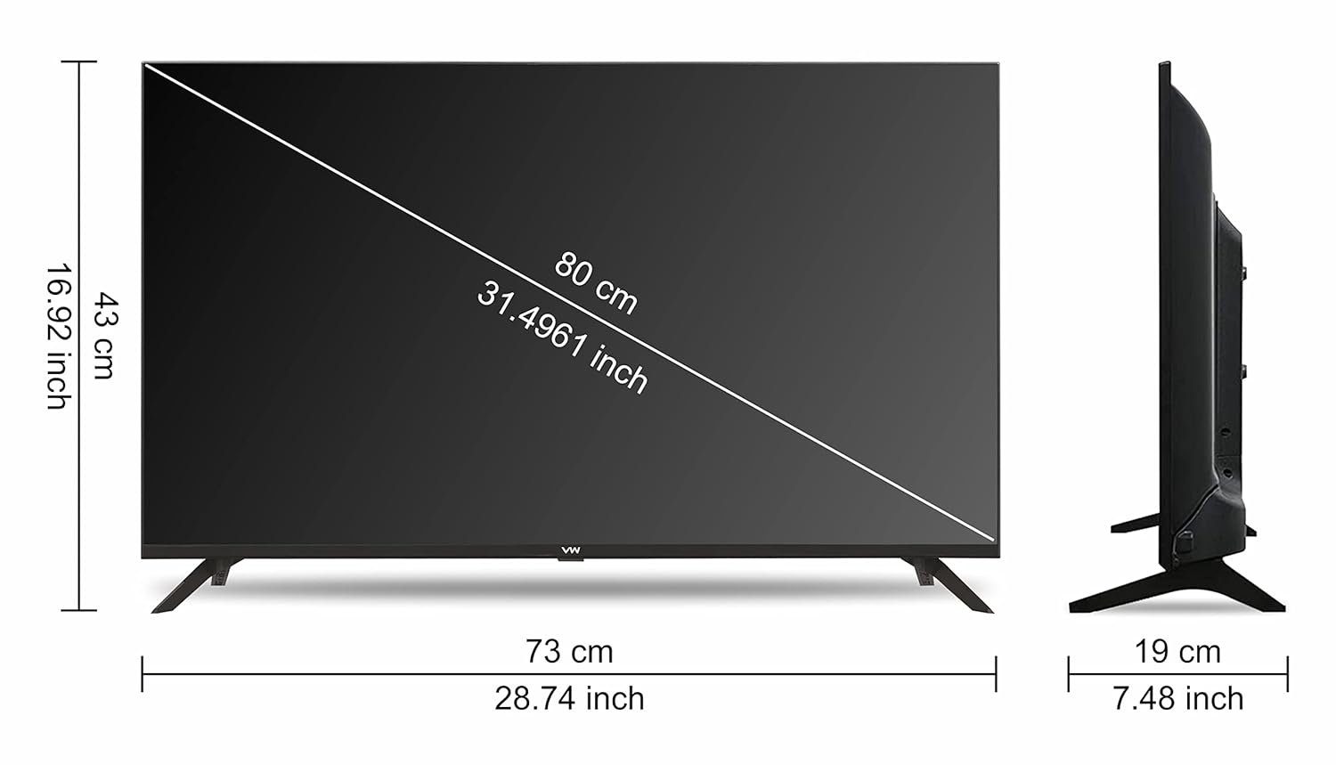 VW 80 cm (32 inches) Frameless Series HD Ready LED TV VW32A (Black) - Image 3