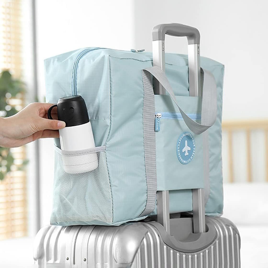 Zollyss Travel Bags for Luggage Spacious with Pockets Foldable Weekender Zipper Duffle Bag for Travel Stylish Handbag Conveniently Carry on Trolley Bag Waterproof (44 x 18 x 35 cm) (Blue) - Image 5