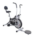 Healthex Air Bike Exercise Cycle For Home Gym With Stationary Handles Cardio Machine for Weight Loss at Home Platinum BT With Chain Driven (Black/Silver)