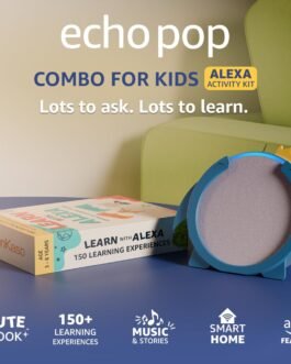 Amazon Echo Pop (Purple) Smart Bluetooth Speaker | Combo for Kids aged 4+ years with Alexa Activity Kit and Shark Sleeve by BonKaso | Interactive learning, stories, rhymes & hands-free fun | Limited Edition | Alexa for Kids