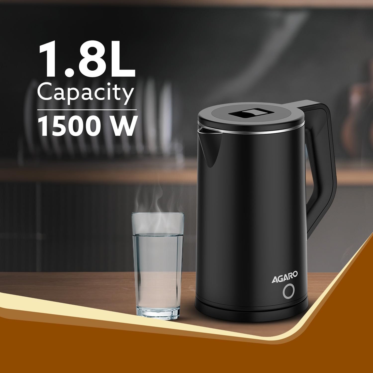 AGARO Elegant Electric Kettle, 1.8L, Double Layered Stainless Steel Inner Body, Quick Boil, Water Boiler, Hot Water Kettle, For Making Black Tea & Black Coffee, Auto Shut Off - Image 2