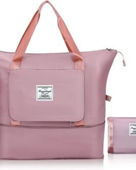 Umadiya Womens Large Capacity Folding Travel Tote Bag|Oxford Fabric Waterproof Lightweight Foldable Duffel Bag Portable Expandable Travel Bag|Dry And Wet Carry On Bag(Colors As Per Stock),White