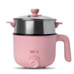 Salt FlexiCook Pro Multi Cook Kettle | 600W Power, Multi Power Mode | Stainless Steel Base with Non Stick Coating | Boil Dry Protection | Steamer & Egg Boiler | 1.2 Liters (Pink)