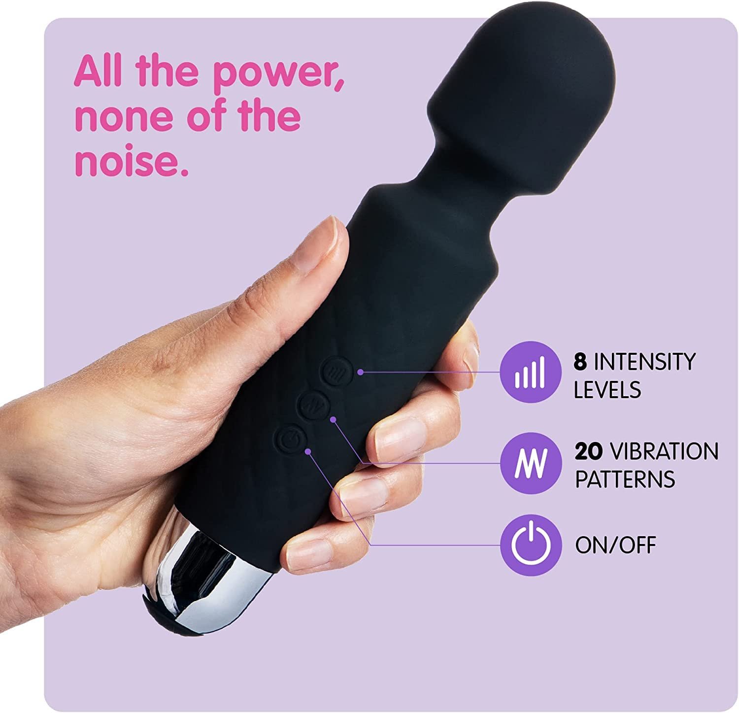 FEGSY Full Body Massager for Women & Men, Rechargeable Wireless Massager Machine for Pain Relief, Handheld Massager with Medical Grade Silicone, 8 Speeds, 20 Modes, (Blackk) - Image 4