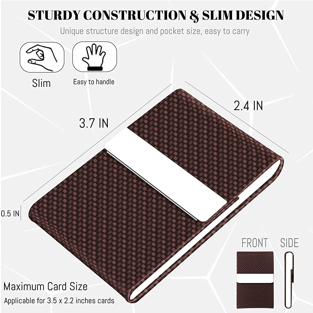 Zibuyu® Business Card Holder for Man&Women Metal Classy Visiting Card Holder for Pocket PU Leather Wallet Slim Cards Case with Metal Magnetic Clasp, 20 Cards (6X9.5Cm) Office Product - Brown - Image 3