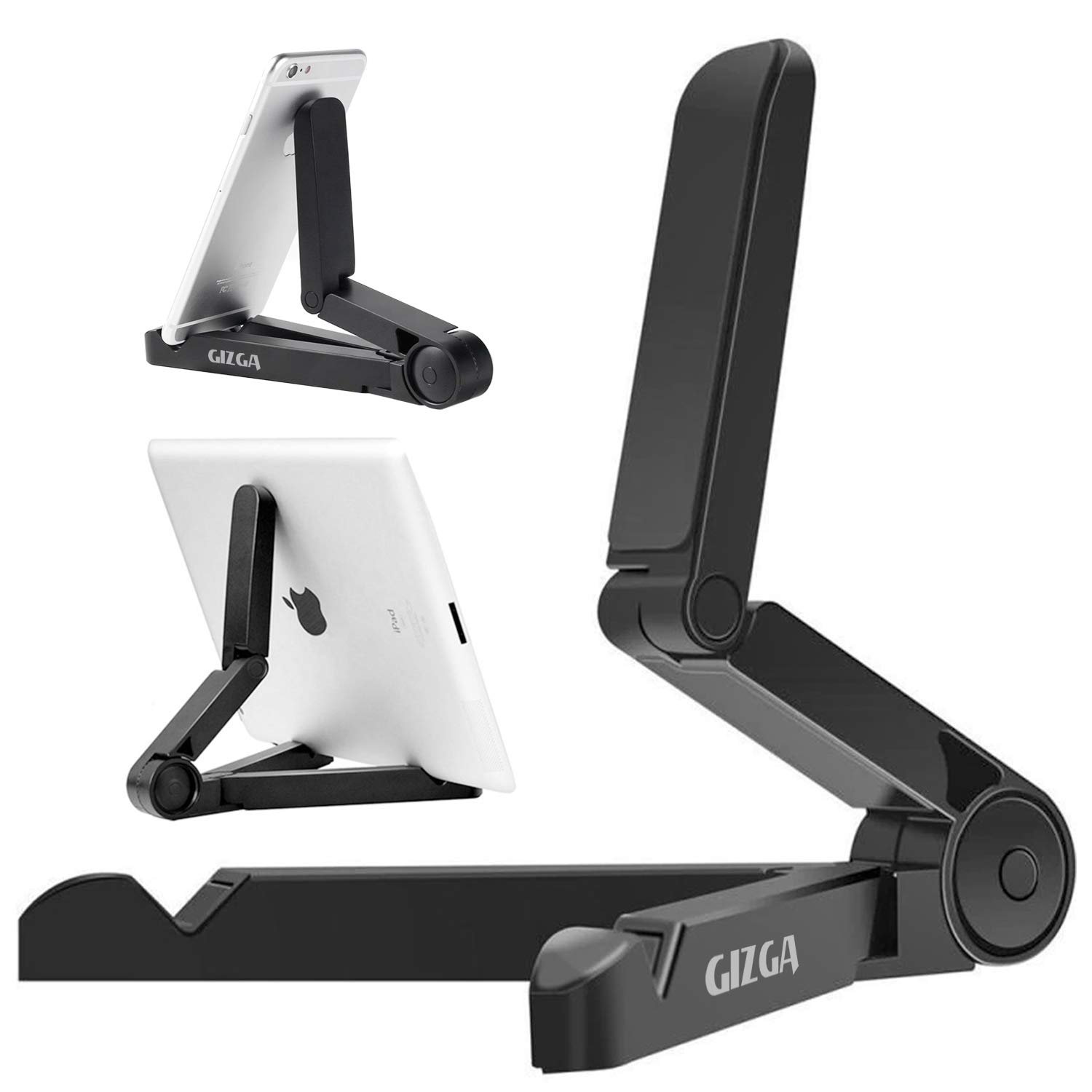 GIZGA essentials Universal Tablet Stand & Mobile Holder| Portable-Foldable, Adjustable Angle, Anti-Slip Pads| Desktop Stand Cradle, Dock for iPad, Smartphone, Kindle, E-Reader, 7-10" Device (Black)