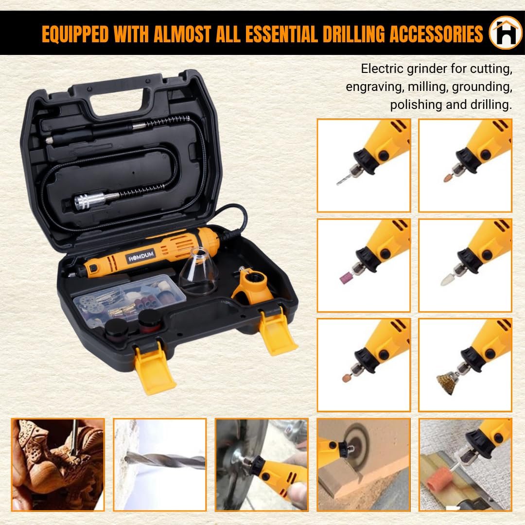 Homdum 152Pcs Universal Chuck Rotary Tool Kit Die Grinder 160W with 6 Variable Speed, Cutting,Sanding, Polishing, Engraving, Carving Tools for DIY Crafting and Home Repair Projects 6 months warranty - Image 8