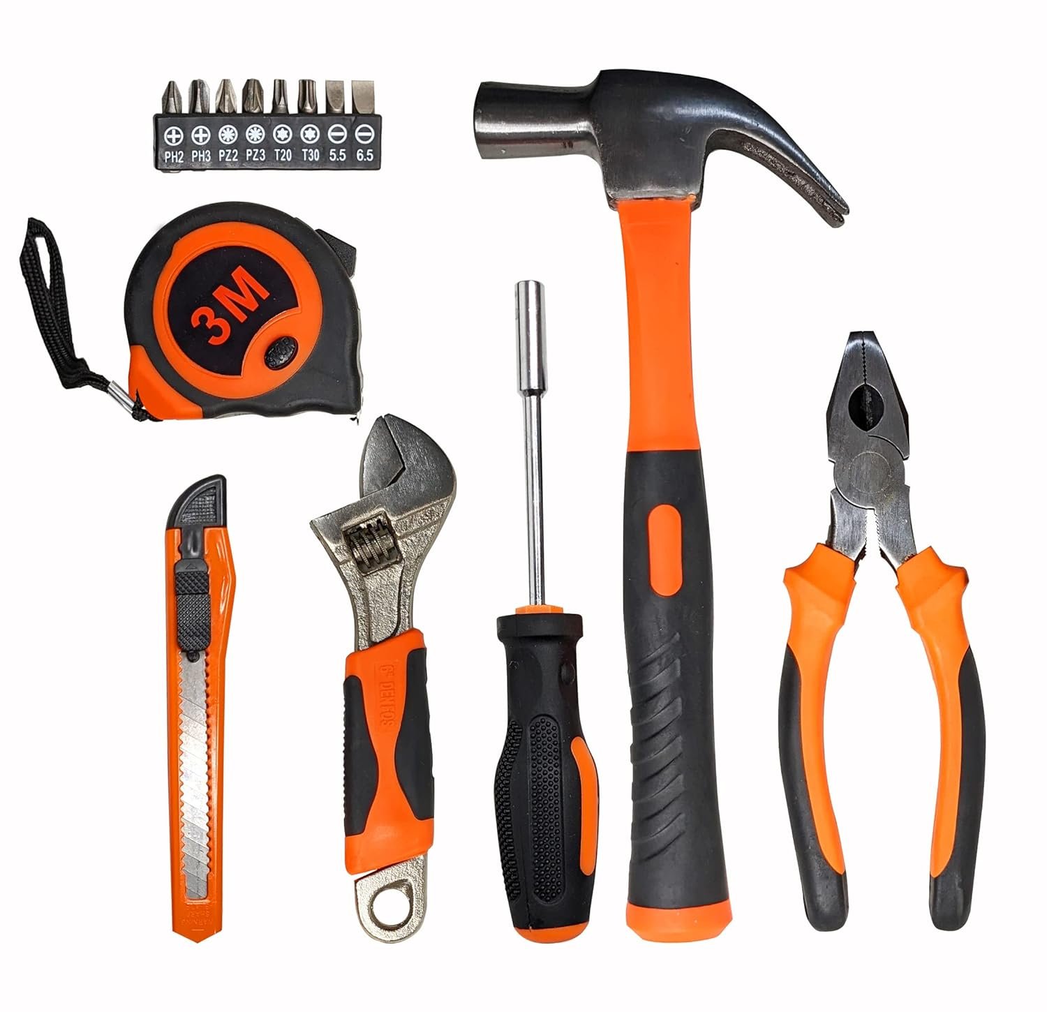 IBELL HT17-30 Hand Tool Kit (14 Pieces) | DIY & Household Repair Set with Screwdriver, Claw Hammer, Plier, Wrench, Knife, Measuring Tape & Bits | Durable Steel Tools in Hard Carry Case - Image 3