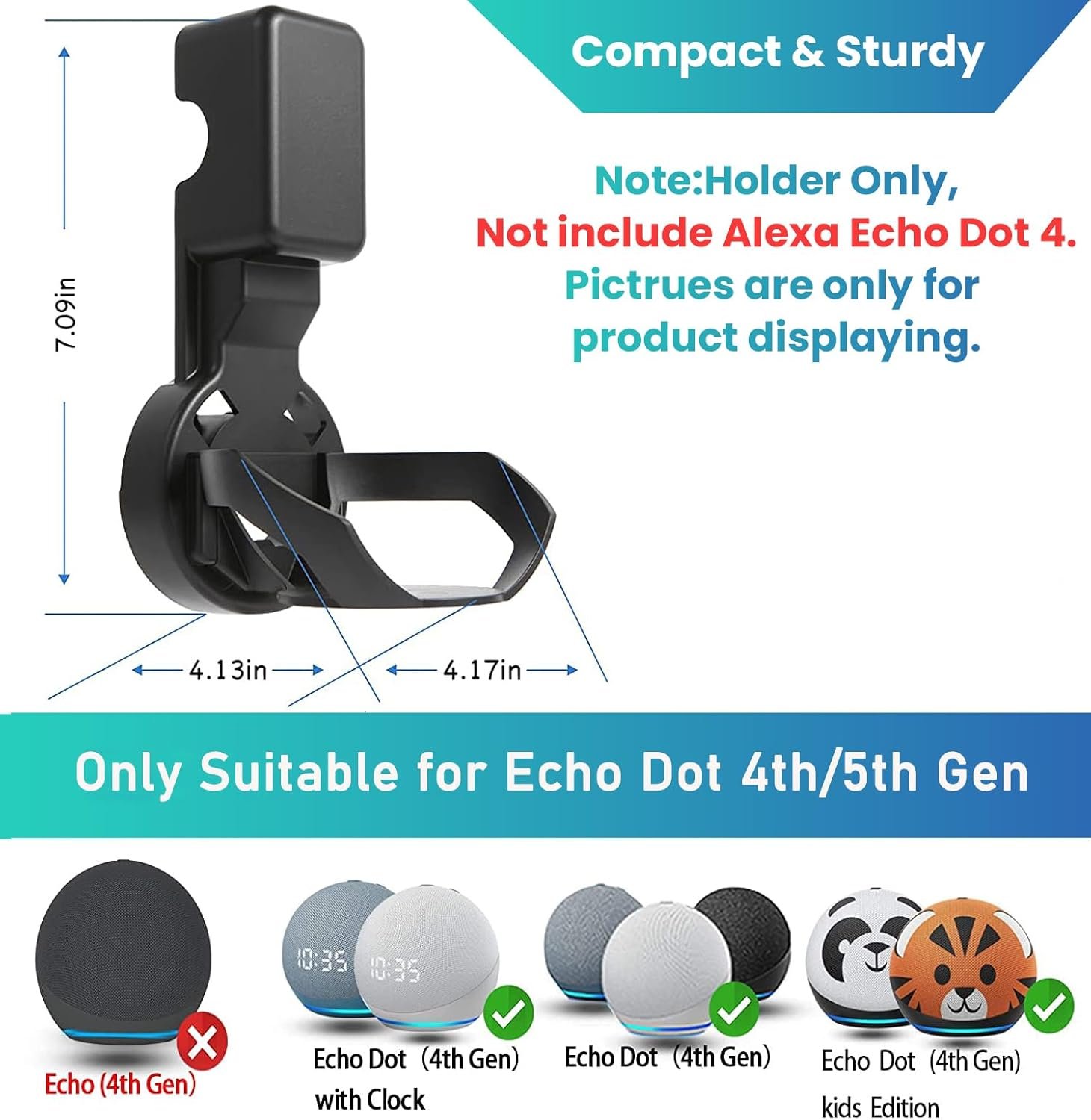 Verilux® Wall Mount Holder for Echo Dot 4th/5th Generation, Wall Holder for Alexa Echo Dot 4th/5th Gen A Space-Saving Solution with Cord Management for Your Smart Home Speakers, Black (Holder Only) - Image 2