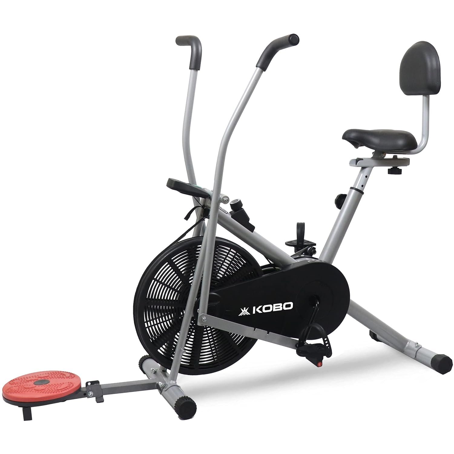 Kobo Air Bike Exercise Cycle For Home 120 Kg User Weight || Exercise Bike For Home Gym 3 In 1 With Back Rest & Twister (Silver)