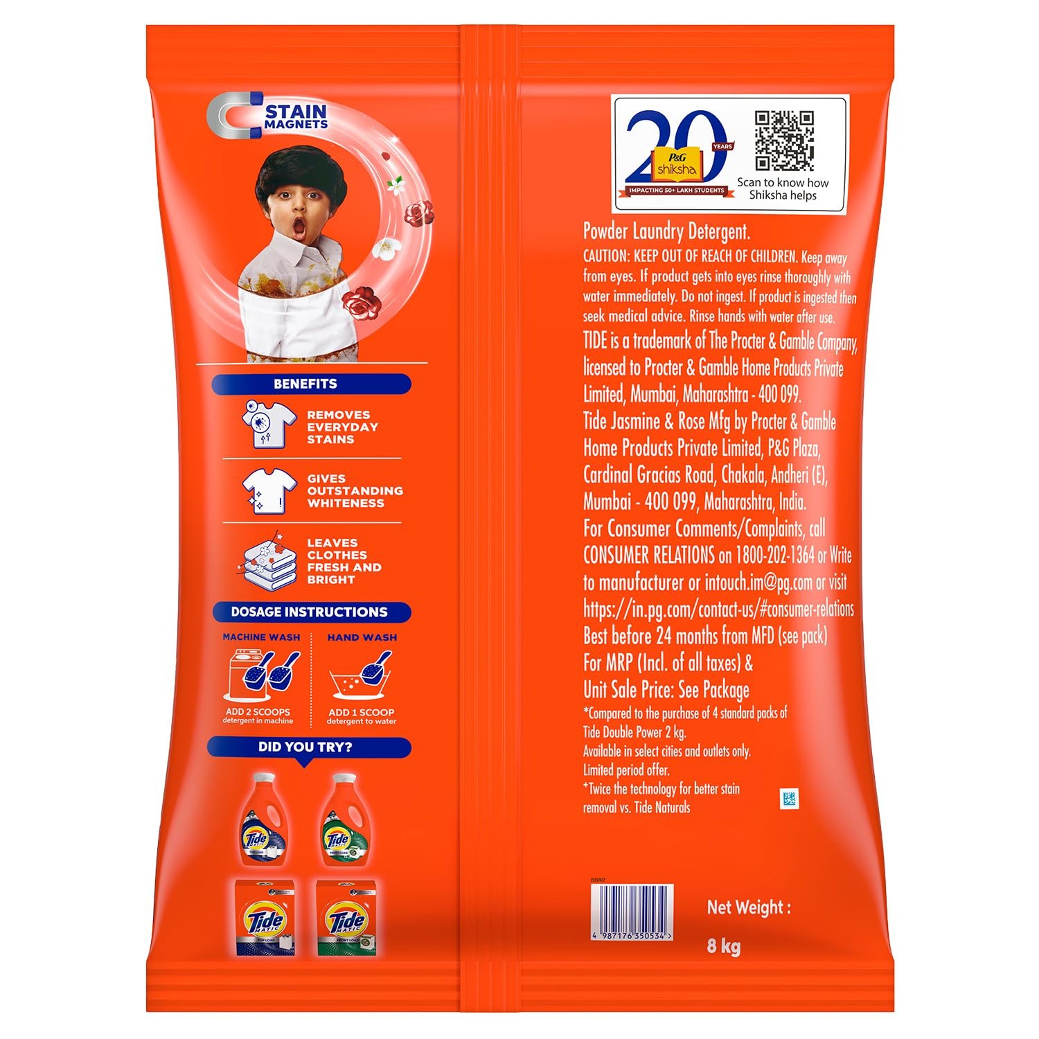 Tide Plus Detergent Washing Powder - 8kg Super Saver Pack | Jasmine & Rose Fragrance | Removes deep-seated Oil, Gravy, Tea Stains | World's No. 1 Detergent Brand - Image 8