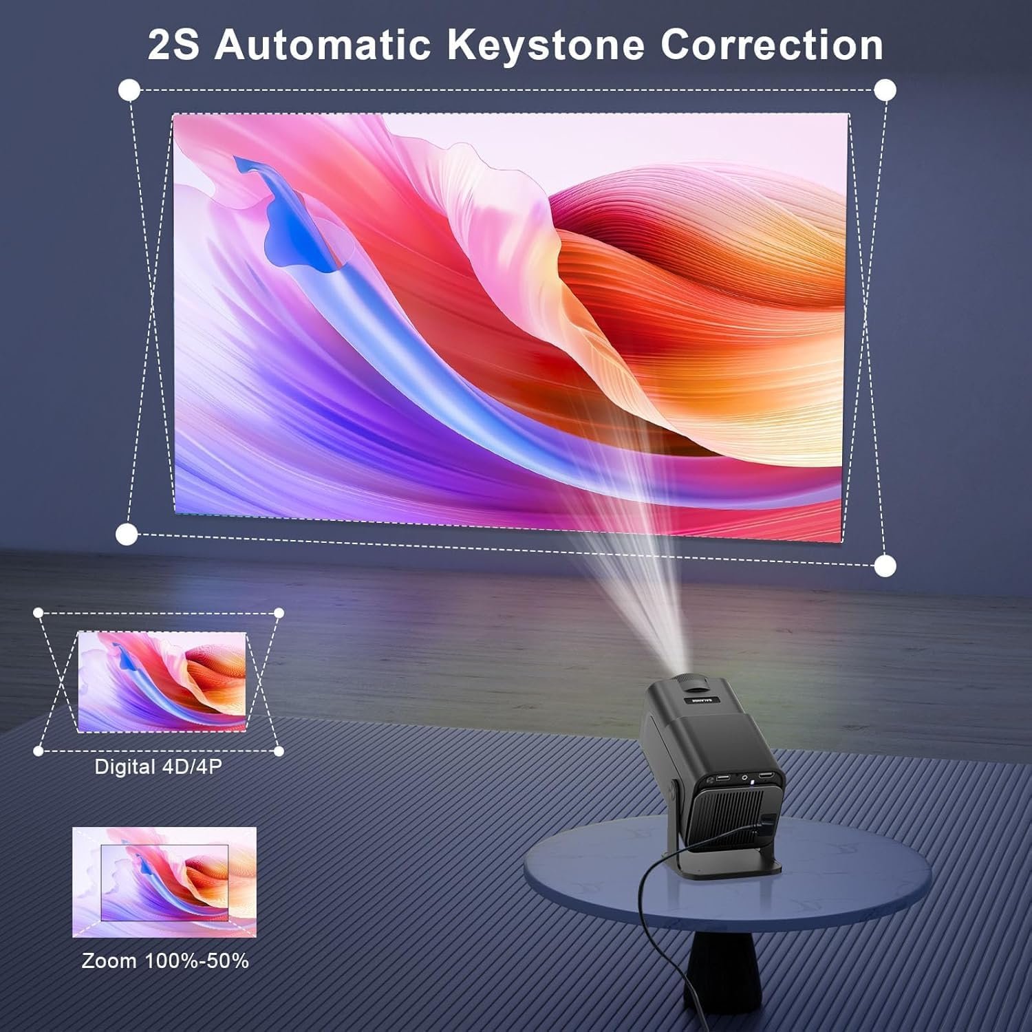 BIGASUO Hy320 Mini Portable Projector-5G WiFi 6,Bluetooth 5.0 and Android 11,Support 4K and 1080P Full Hd,12,000 Lumens,Led Projector with 4D/4P Auto Correction,180° Rotation,Electronic Zoom (BGP27) - Image 6