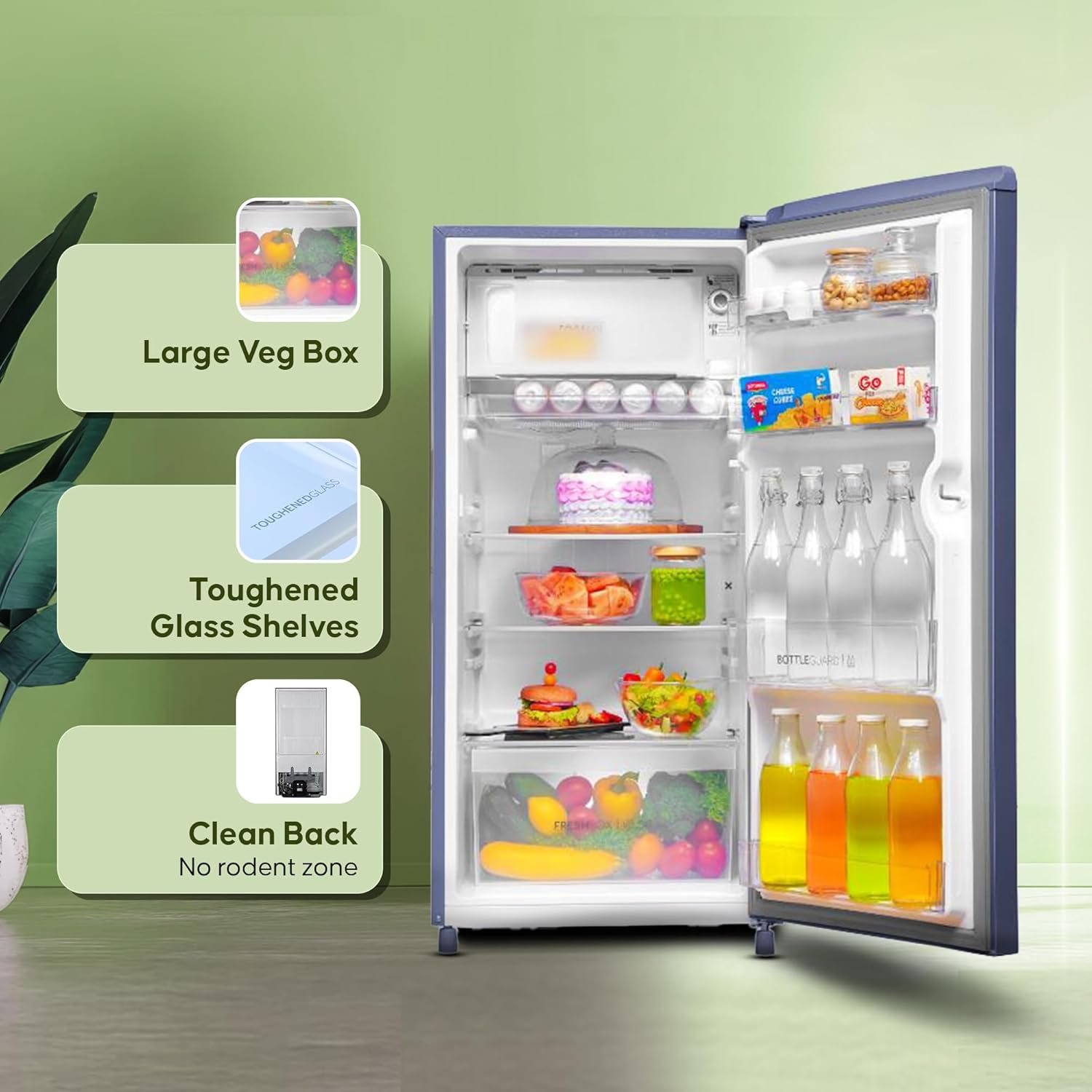 Haier 185 L, 2-Star Direct-Cool Single Door Refrigerator with DEFT Technology & Large Vegetable Box (HED-19TRB-N, Radish Blue) - Image 4