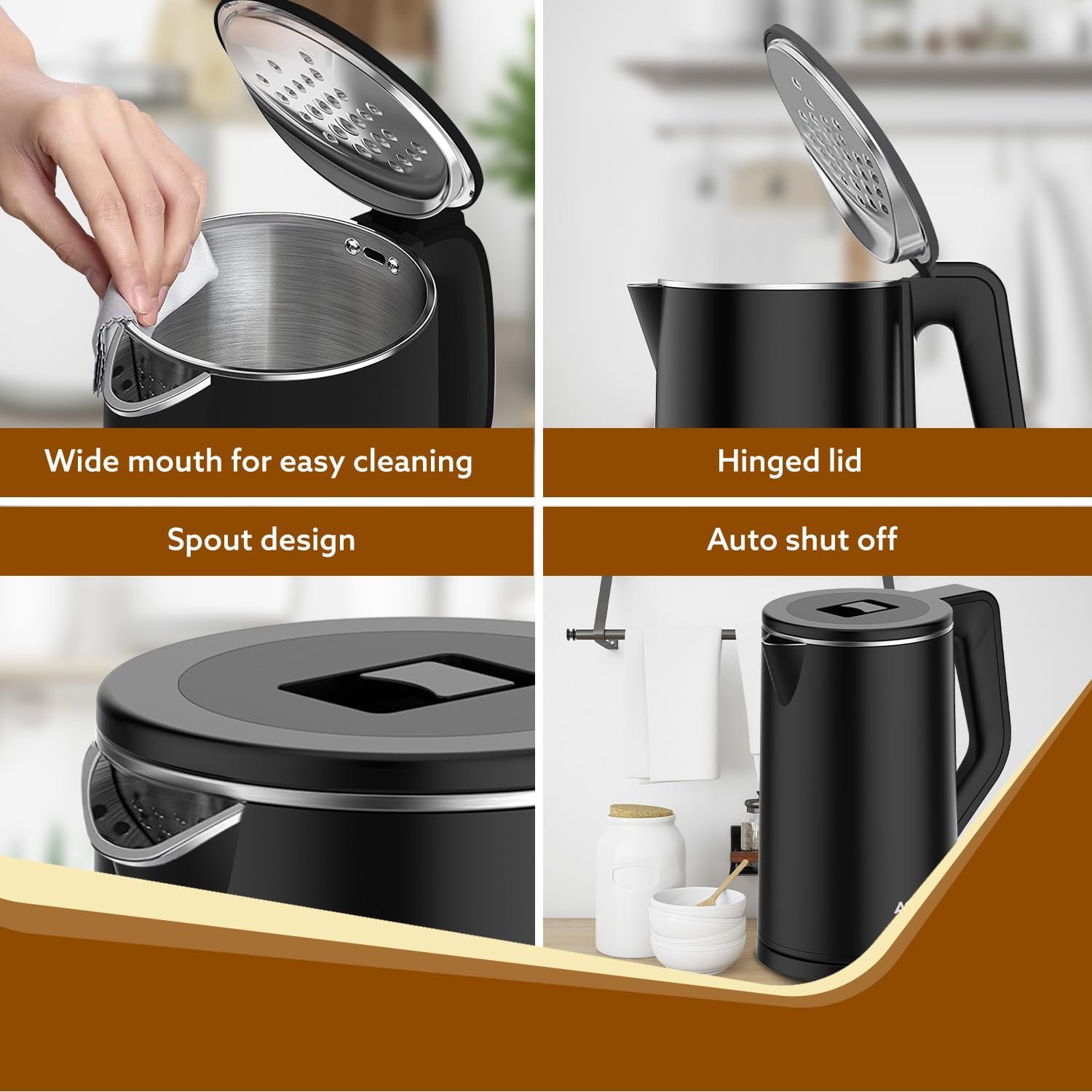 AGARO Elegant Electric Kettle, 1.8L, Double Layered Stainless Steel Inner Body, Quick Boil, Water Boiler, Hot Water Kettle, For Making Black Tea & Black Coffee, Auto Shut Off - Image 5
