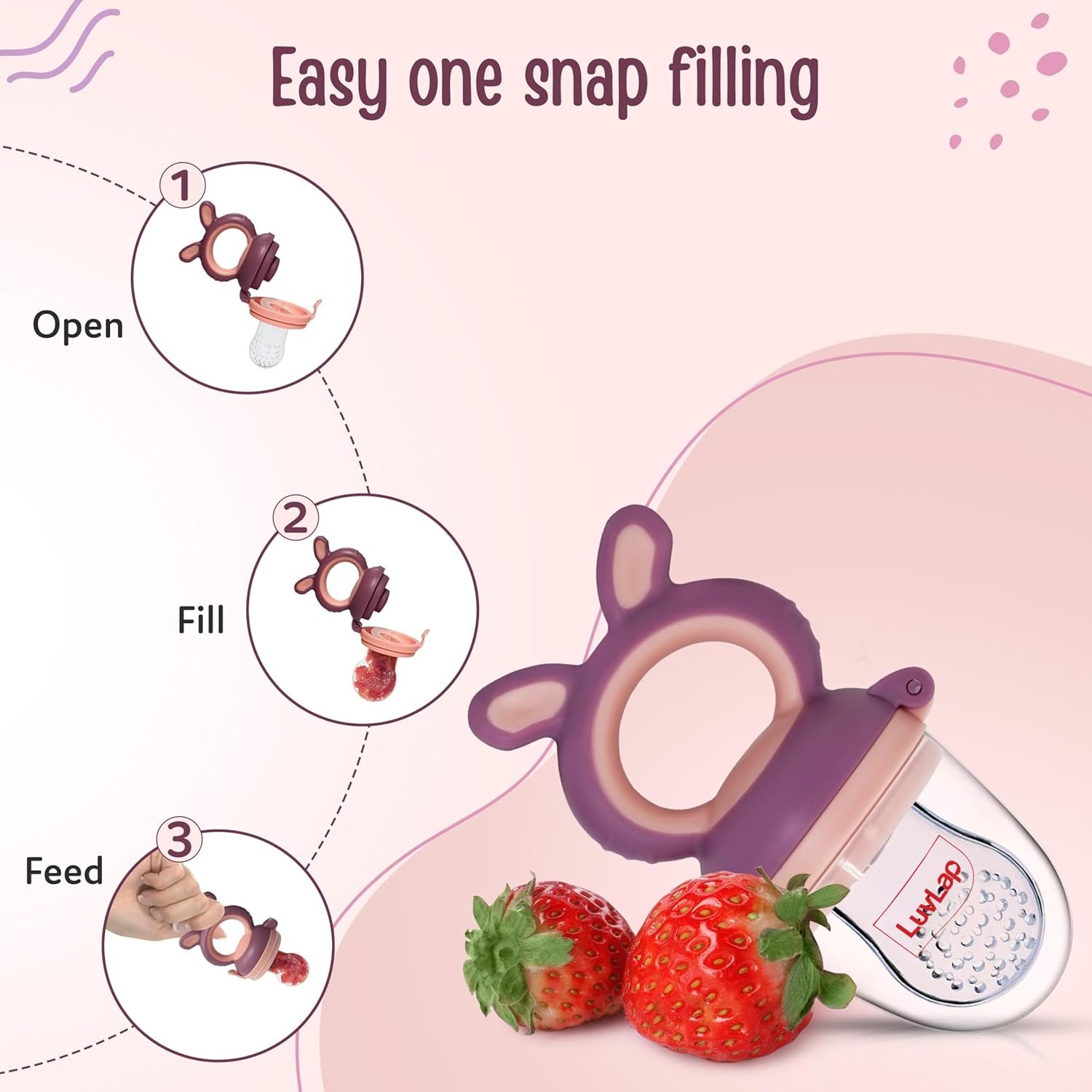 LuvLap Silicone Food/Fruit Nibbler with Extra Mesh, Soft Pacifier/Feeder, Teether for Baby, Infant, Bunny Violet & Pink - Image 4