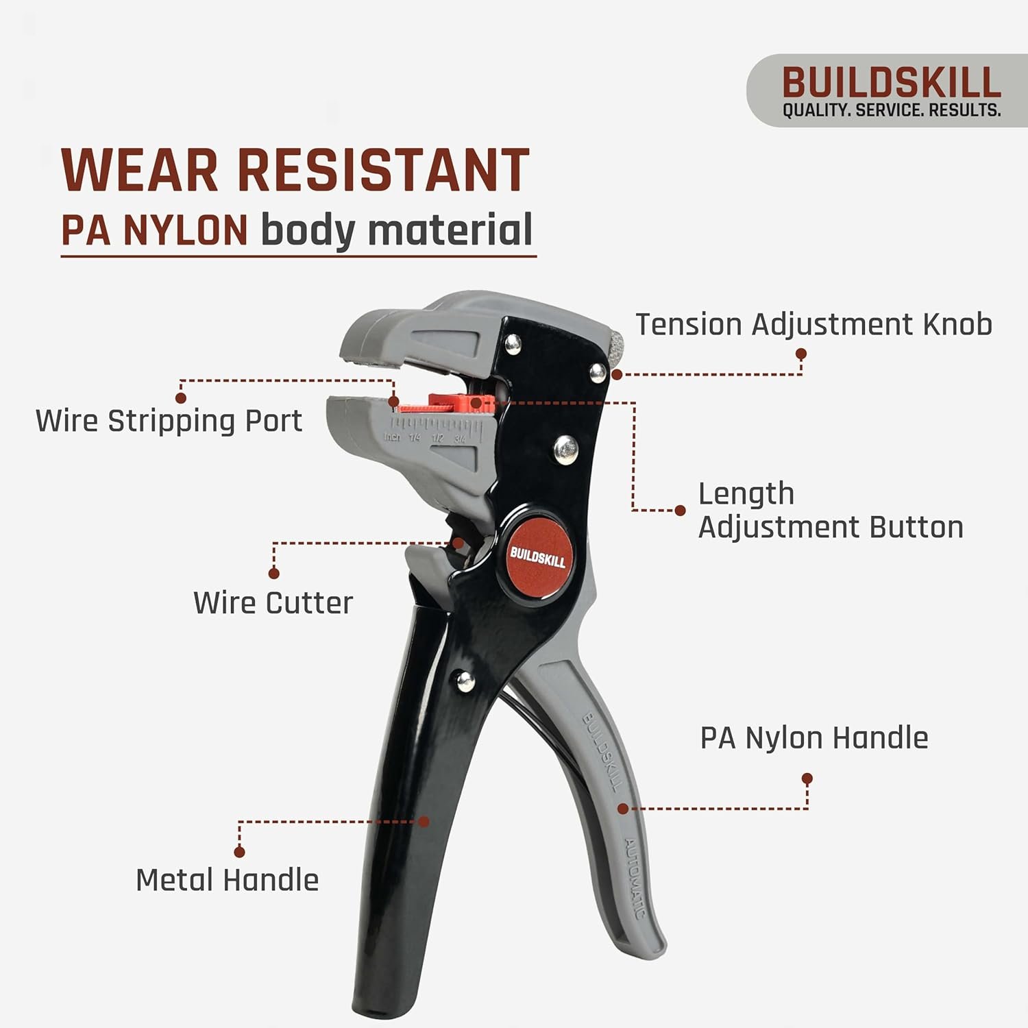 BUILDSKILL 2 IN 1 Automatic Wire Stripping & Cutting Tool – Precision Cutter for Electrical, Automotive, Cords & Cables – Ergonomic Handle with Pressure Adjustment - Image 8
