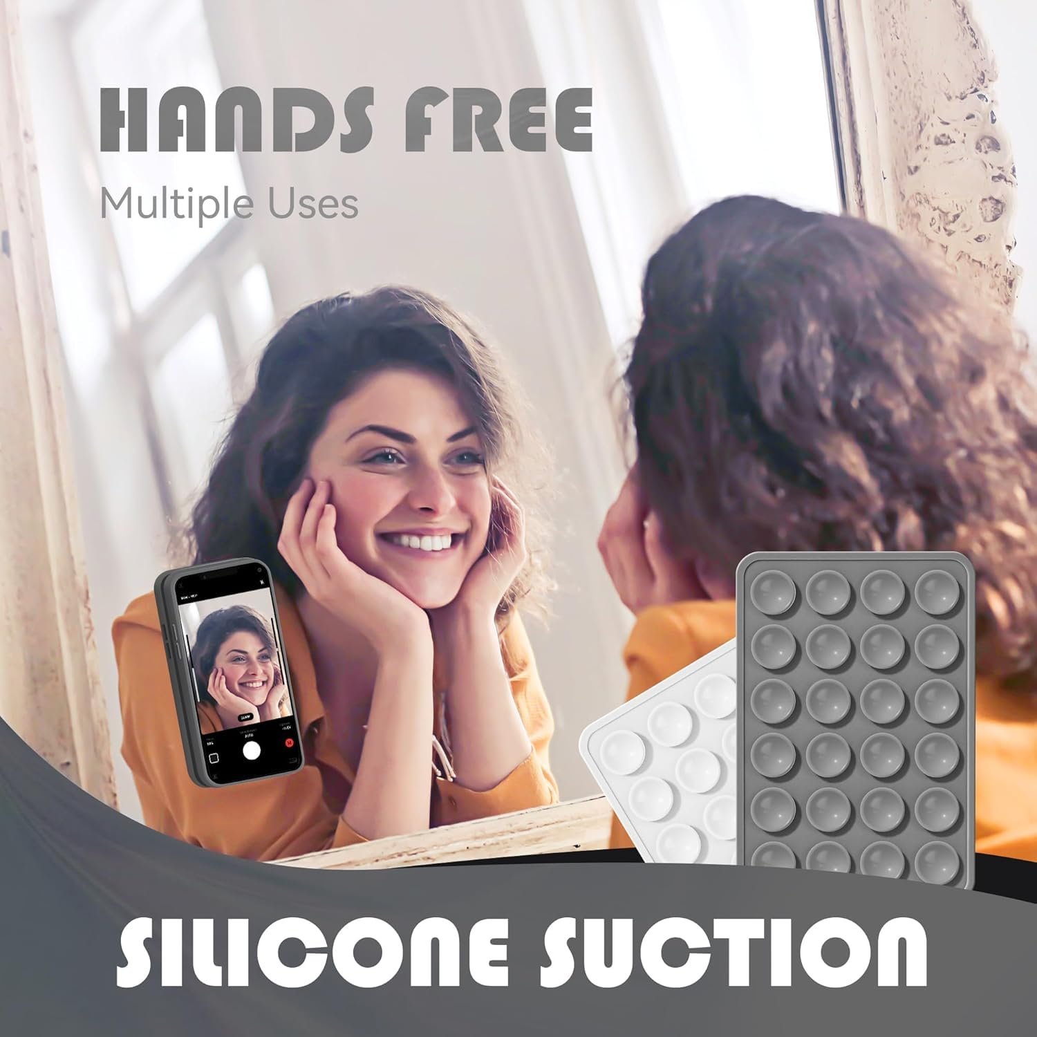 EDNITA Suction Phone Case, Phone Suction Sticker, Silicone Suction Phone Case for Hands-Free Mobile Accessory Holder Grip, Video Phone Accessory Compatible Mirror, Shower-(Dark Grey) - Image 8