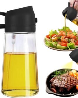 Misamo Enterprise Glass Oil Sprayer and Dispenser Bottle, 500ml Capacity, 2-in-1 Design, Black