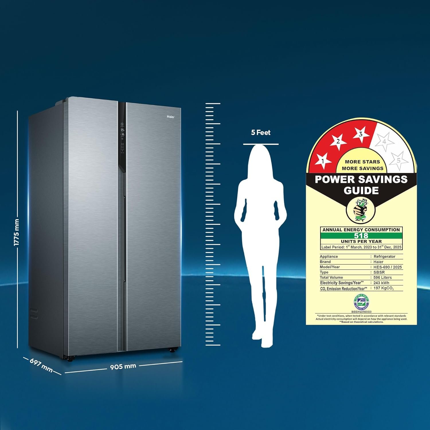Haier 596L 3Star 2 Door Side by Side Frost Free Refrigerator|100% Convertible|Expert Inverter|Digital Display Panel|Twist Ice Tray|Deo Fresh Technology (HES-690SS, Shiny Silver) - Image 7