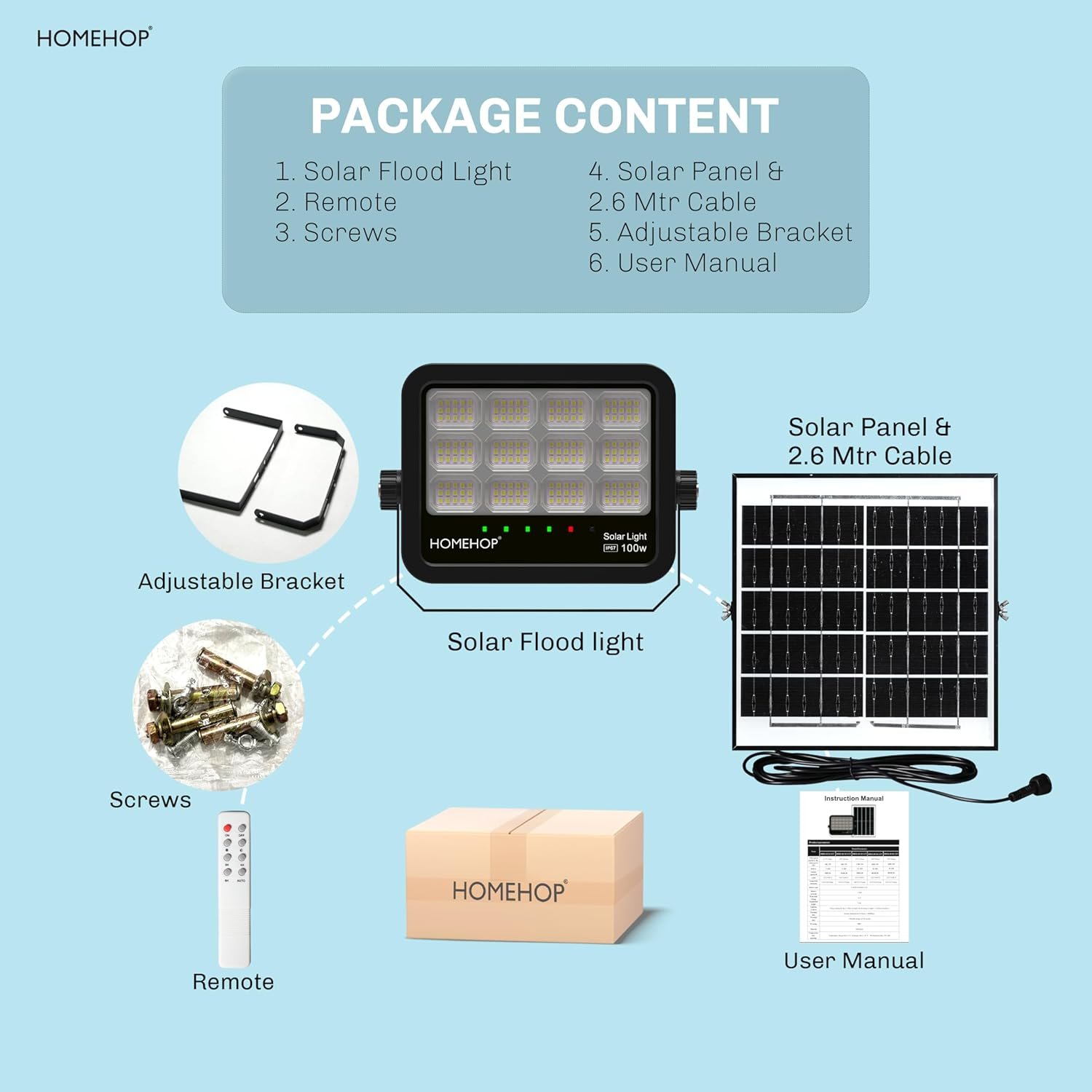 Homehop Solar Light Outdoor Waterproof 100W Flood LED Automatic Wall Lamp for Home, Garden, Balcony, Courtyard, Porch and Patio (6Ah, ABS, Cool White) - Image 8