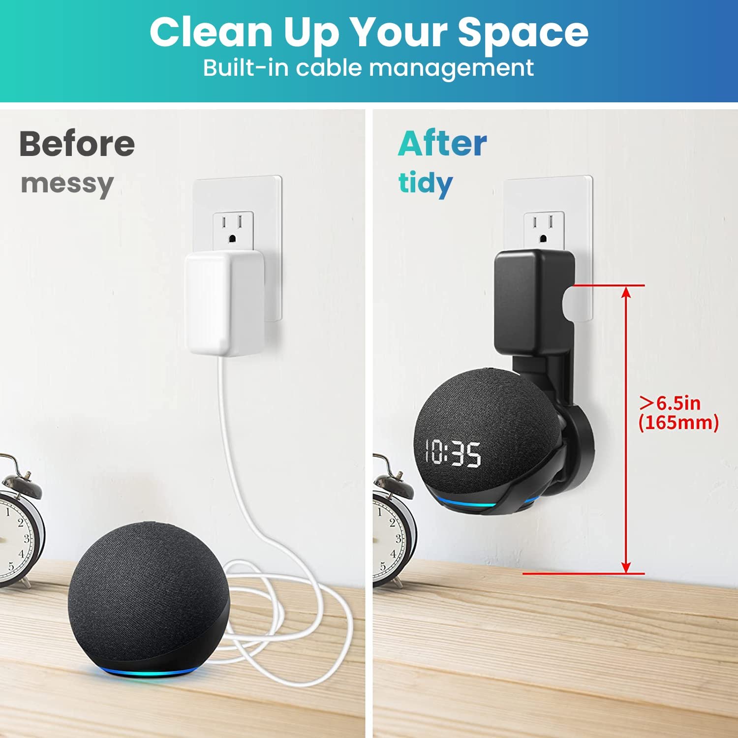 Verilux® Wall Mount Holder for Echo Dot 4th/5th Generation, Wall Holder for Alexa Echo Dot 4th/5th Gen A Space-Saving Solution with Cord Management for Your Smart Home Speakers, Black (Holder Only) - Image 3