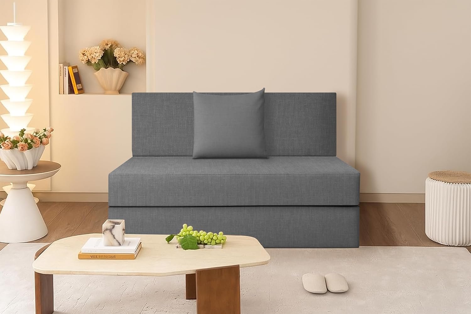 Rosebell Lightweight Easy 1-Person Sofa Cum Bed Jute Fabric- Washable Cover- Including Cushion - Size 3' X 6' Ft (Grey Color) Perfect for Home & Office for Guests - Image 4