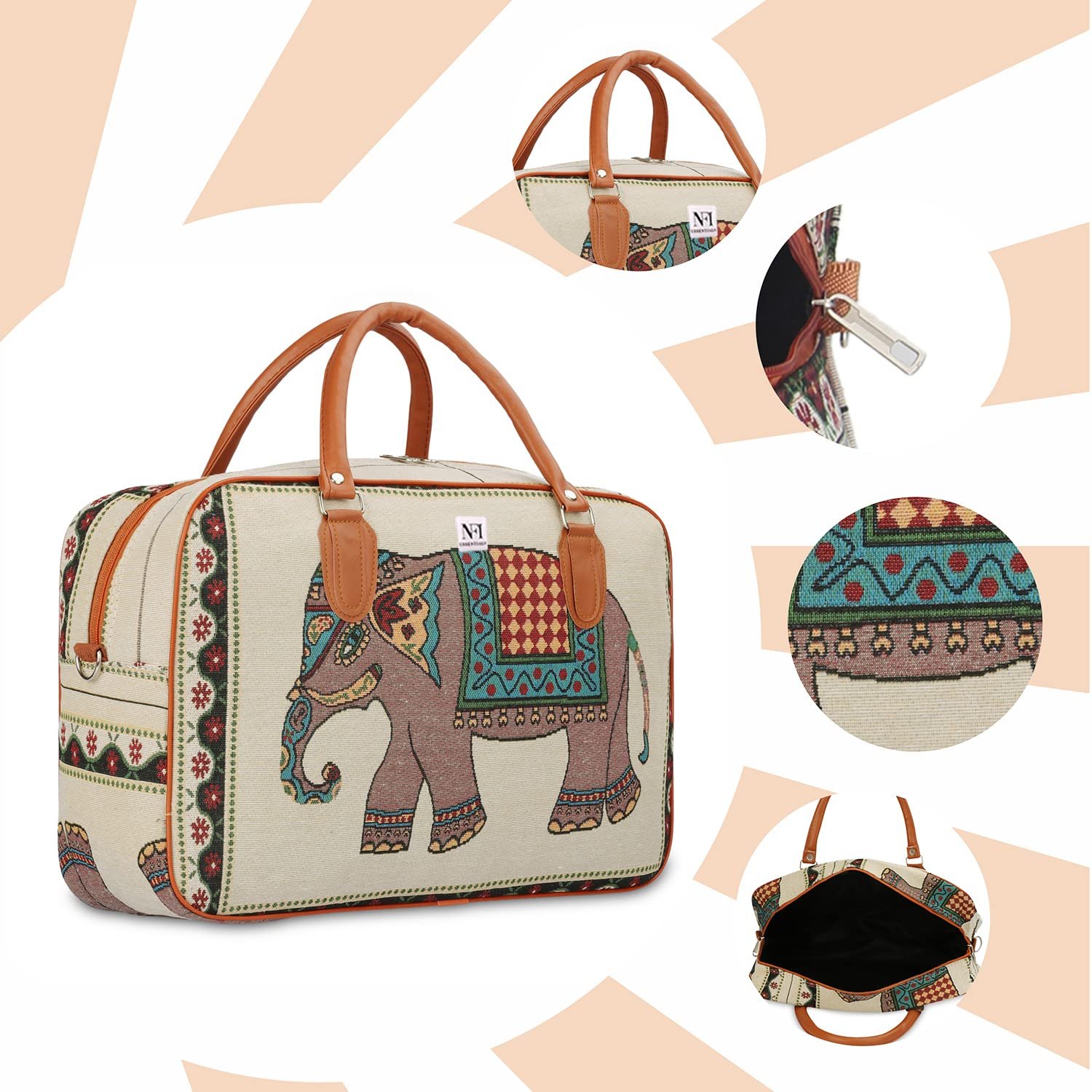 NFI Essentials Small Canvas Duffle Travel Bag for Men and Women, Luggage Travelling Bag for Women, Stylish Duffel Cabin Size Air Bag Hand Bag (21L), 18 Cms, Beige - Image 3