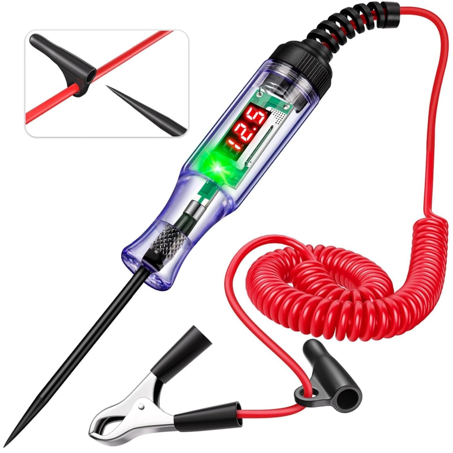 MAKABEE Test Light Automotive 5-90V Digital LED Circuit Tester with Voltage Display, Auto Bidirectional Voltage Tester, Electric Test Pen with Extended Spring Wire & Probe for Car RV Fuse Checker