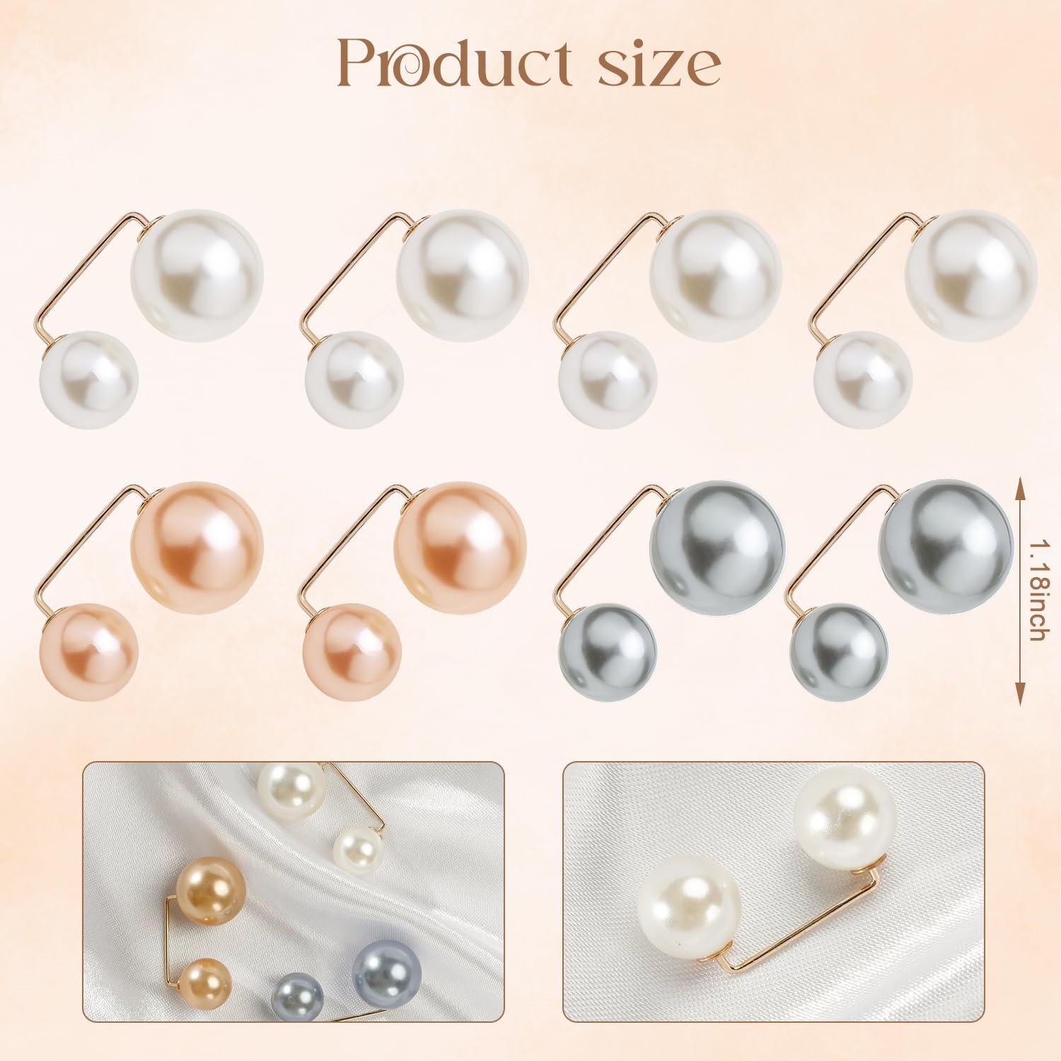 TecoKart® 8pcs Artificial Pearl Brooch Saree Pin for Pleats Anti-Exposure Neckline Safety Pins HiJab Pin for Women Girls Clothing Size Alteration Clothing Accessories for Women - Image 5