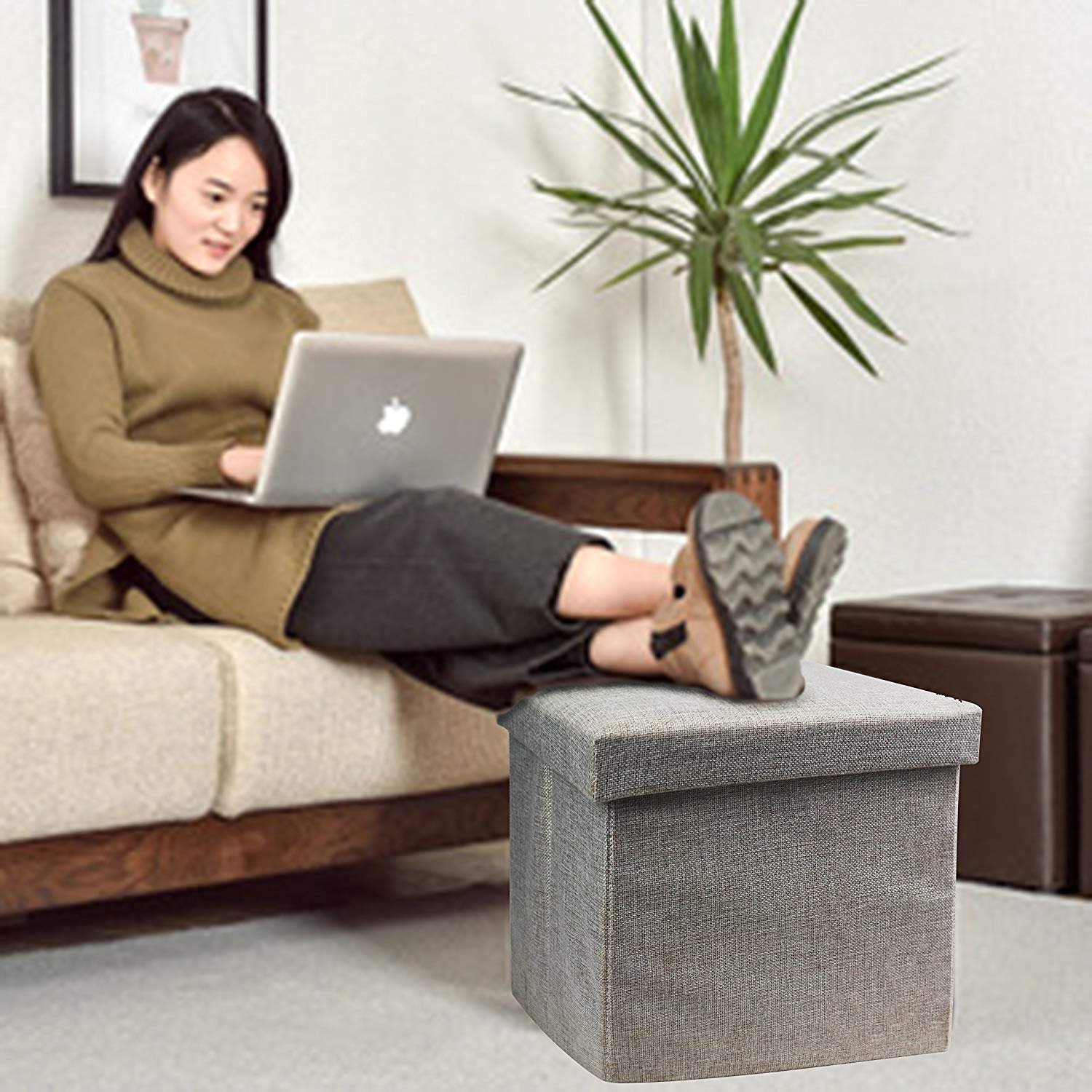 ALMAND Fabric Living Foldable Storage Bins Box Ottoman Bench Container Organizer With Cushion Seat Lid,Cube,Multi Colour(30X30X30 Cm) (1 Pcs), Multi-coloured - Image 6