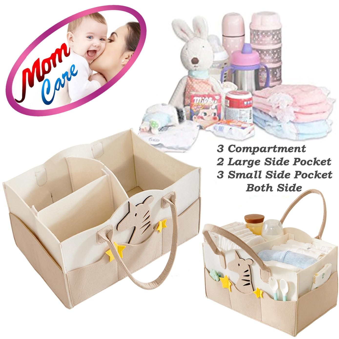 MOM CARE Baby Diaper Storage Organizer Nappies Bag For Mother Stylish Storage Bag For All Newborn Baby Products Nursery Basket -Brown - Image 6