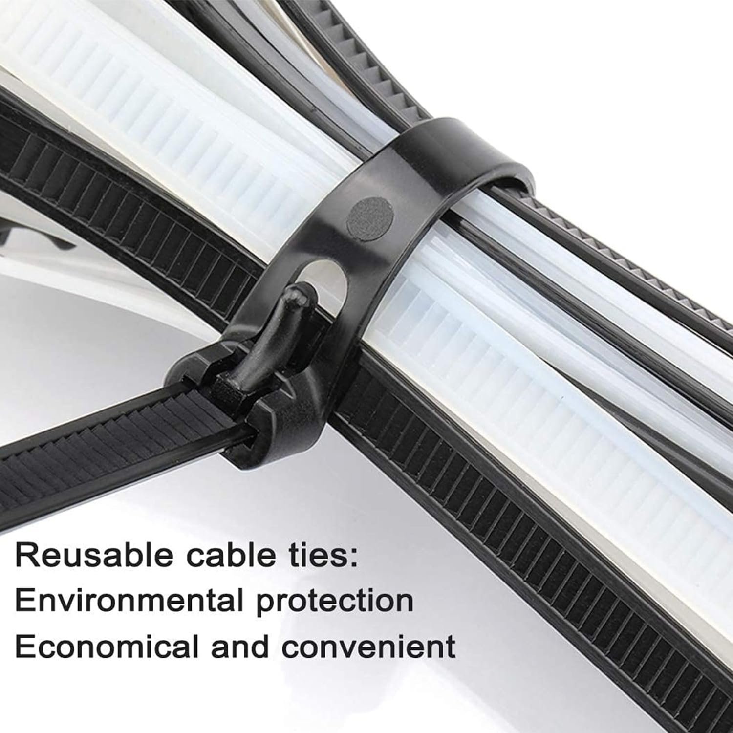 Hian 8 Inch Releasable Zip Ties, Reusable Nylon Cable Ties, For Wire Organizers, Home Improvement, Office, Outdoor, DIY Projects, Gardening, Strong, Adjustable, Multi-Use Cable Fasteners (Pack of 100) - Image 5
