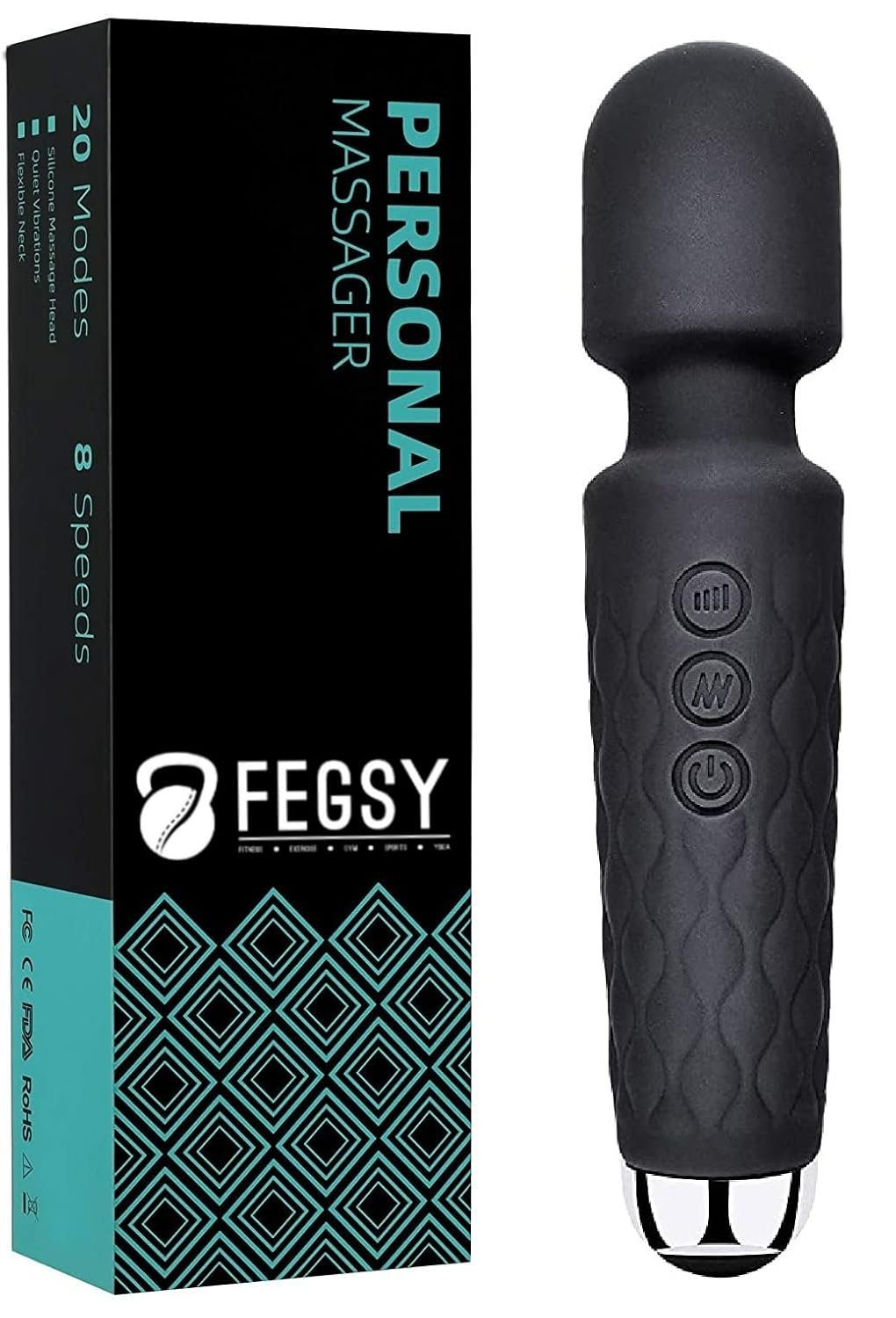 FEGSY Full Body Massager for Women & Men, Rechargeable Wireless Massager Machine for Pain Relief, Handheld Massager with Medical Grade Silicone, 8 Speeds, 20 Modes, (Blackk)
