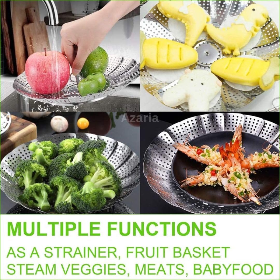 Azaria Vegetable Steamer Basket - Premium Stainless Steel Steamer for Kitchen | Momos Maker Steamer | Folding Expandable Steamer for Vegetables | Vegetable Steamer for Cooking - Image 5