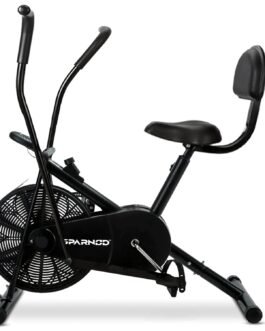 SPARNOD FITNESS SAB-05 Air Bike Exercise Cycle for Home Gym | Dual Action Stationary Bike for Full Body Workout | Adjustable Cushioned Seat with Backrest | Moving Handles & Anti-Skid Pedals | Maximum User Weight – 120 kg