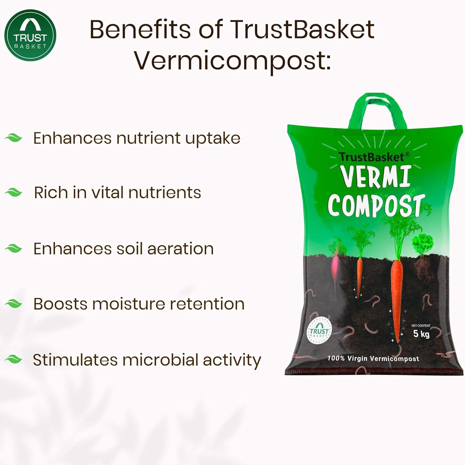 TrustBasket Vermicompost 5kg 100% Natural Organic Fertilizer for Plants | Nutrient-Rich Compost for Home Garden | Improves Plant Health, Water Retention & Soil Quality | Ideal for All Gardening Needs - Image 3
